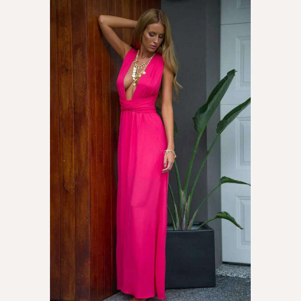 Sexy Fashion BandageLong Dresses Women Girl Summer Boho Female Red Long Dresses Fashion Multi Rope Bandage Drersses for Party - KIMLUD