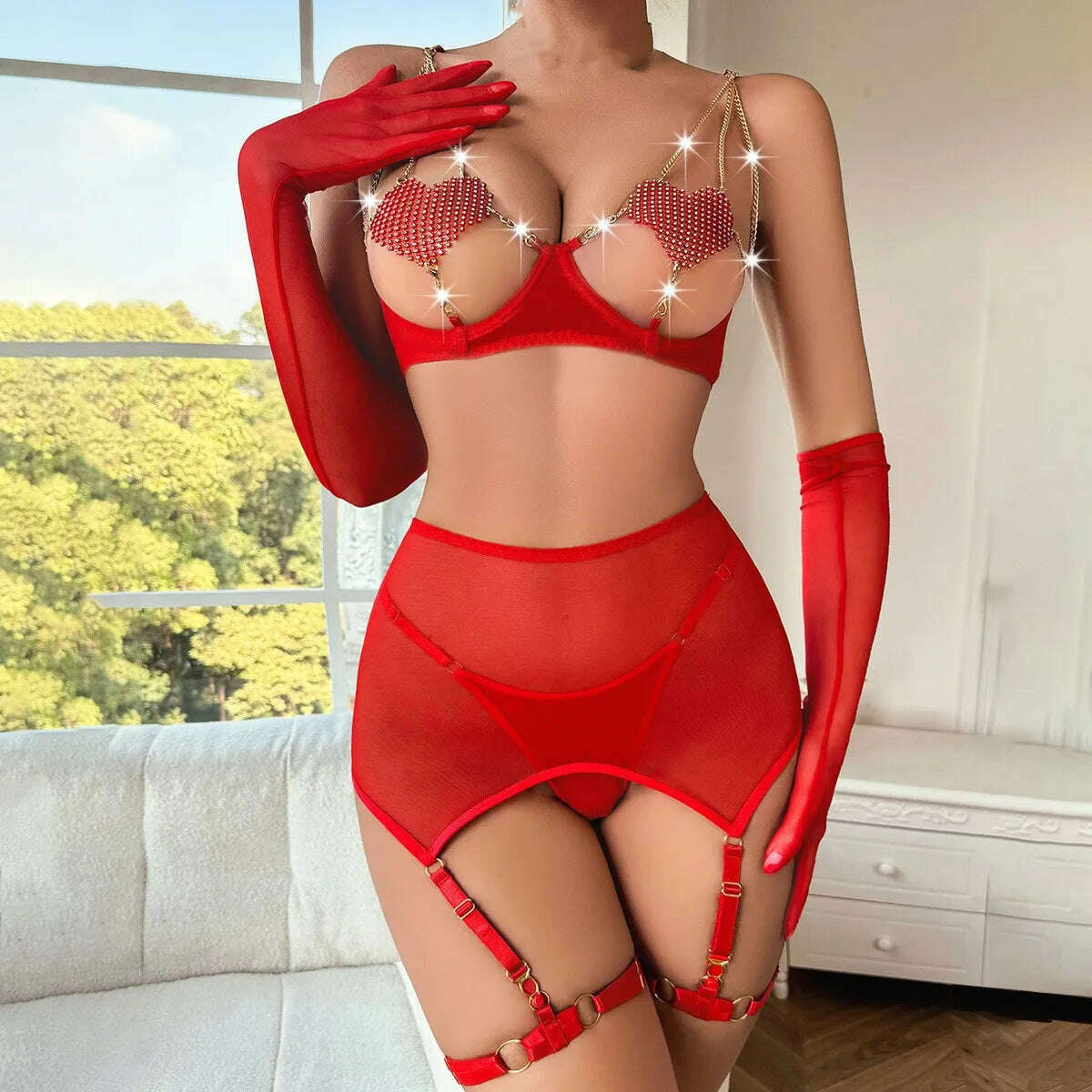 Sexy Lingerie set Sexy Luxury Erotic Set Underwear See Through Women Attractive Chest Suspenders Romantic Ensemble Outfit - KIMLUD