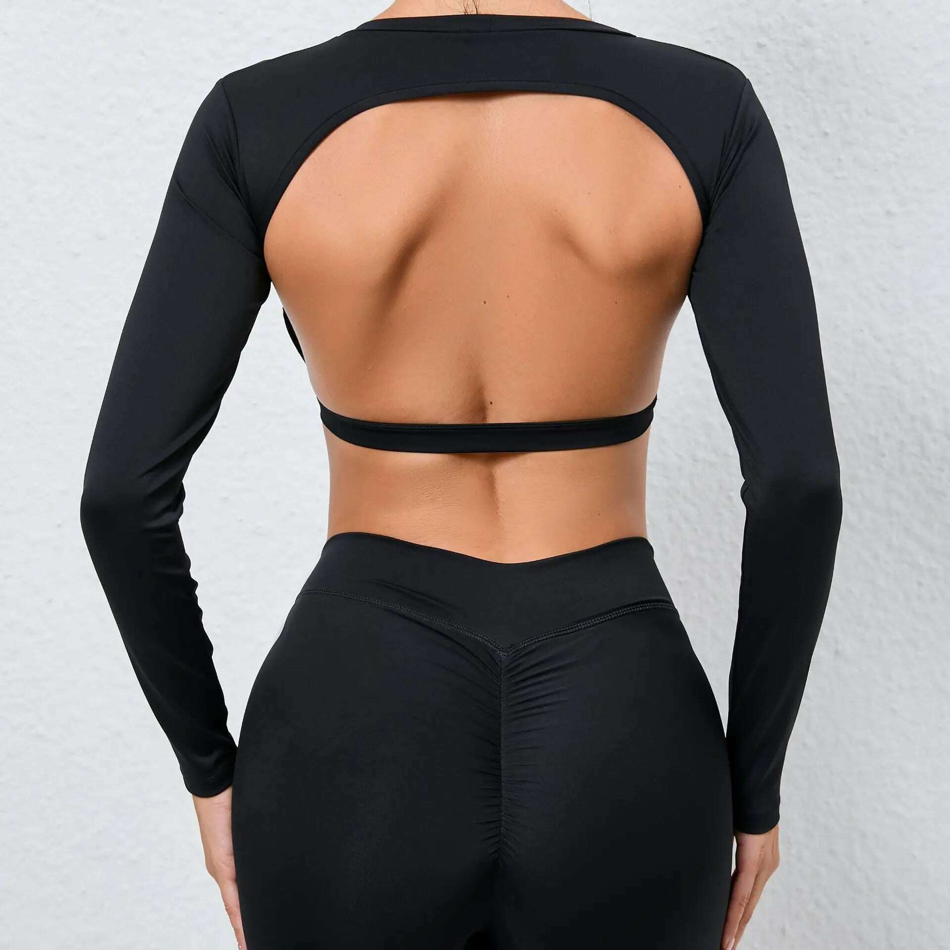 KIMLUD, Sexy Long Sleeve Yoga Clothes Backless Gym Top Women Breathable Fitness Crop Yop Quick Dry Sportswear Women Workout Top Female, Black / S, KIMLUD APPAREL - Womens Clothes