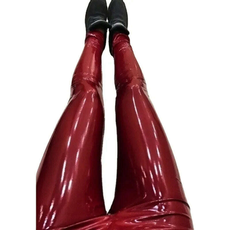 KIMLUD, Sexy Mirror PU Shiny Leather Pants Women's Elastic High Waist  Pants Shinny Slim Pencil Trousers Sexy Nightclub Leather Pants, Wine Red / S, KIMLUD APPAREL - Womens Clothes