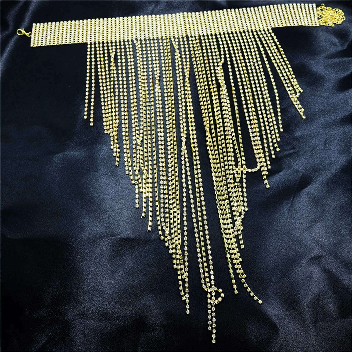 KIMLUD, Sexy Shiny Long Tassel Luxurious Rhinestone Necklace Jewelry Fashion Luxury Party Banquet Jewelry Wear Body Sexy Accessories, KIMLUD Womens Clothes