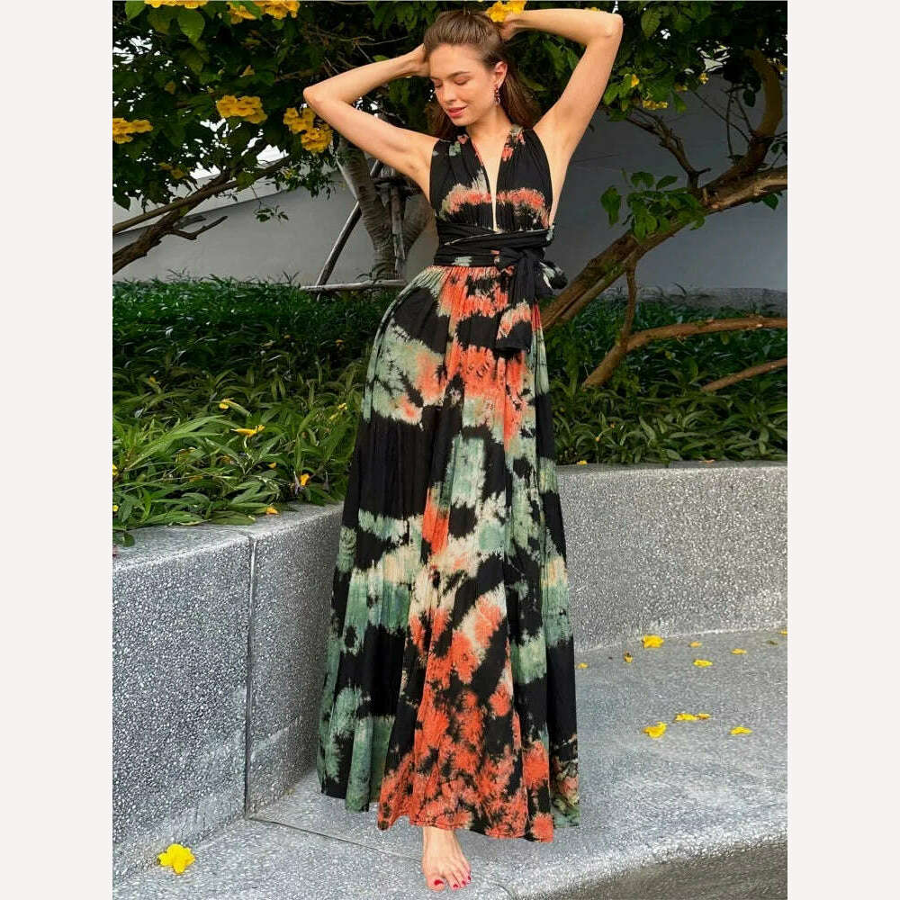 KIMLUD, Sexy Sleevelss Boho Dress Women Summer Fashion Elegnt Print Beach Party Casual Dresses Holiday Vestidos For Women Robe Femme, KIMLUD Womens Clothes