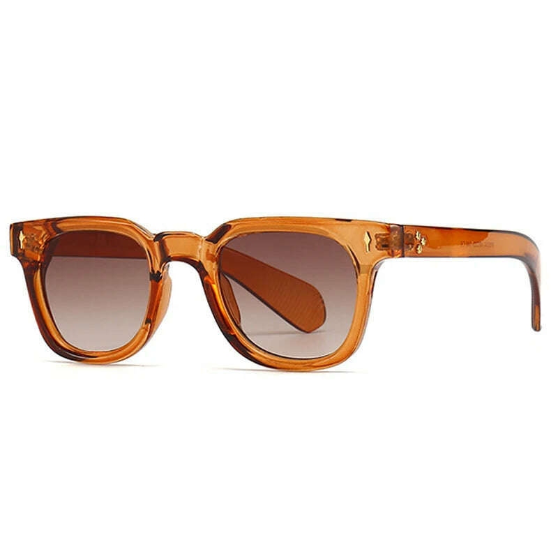 KIMLUD, SHAUNA Retro Square Men Rivets Sunglasses Shades UV400 Fashion Women Green Sun Glasses, Orange tea gradient / As the picture, KIMLUD Womens Clothes
