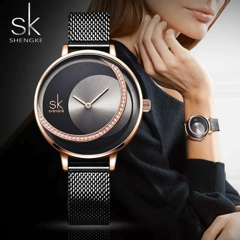 KIMLUD, Shengke Crystal Women Watch Luxury Brand Ladies Dress Watches Original Design Quartz Wrist Watches Creative SK Watch For Women, KIMLUD Womens Clothes