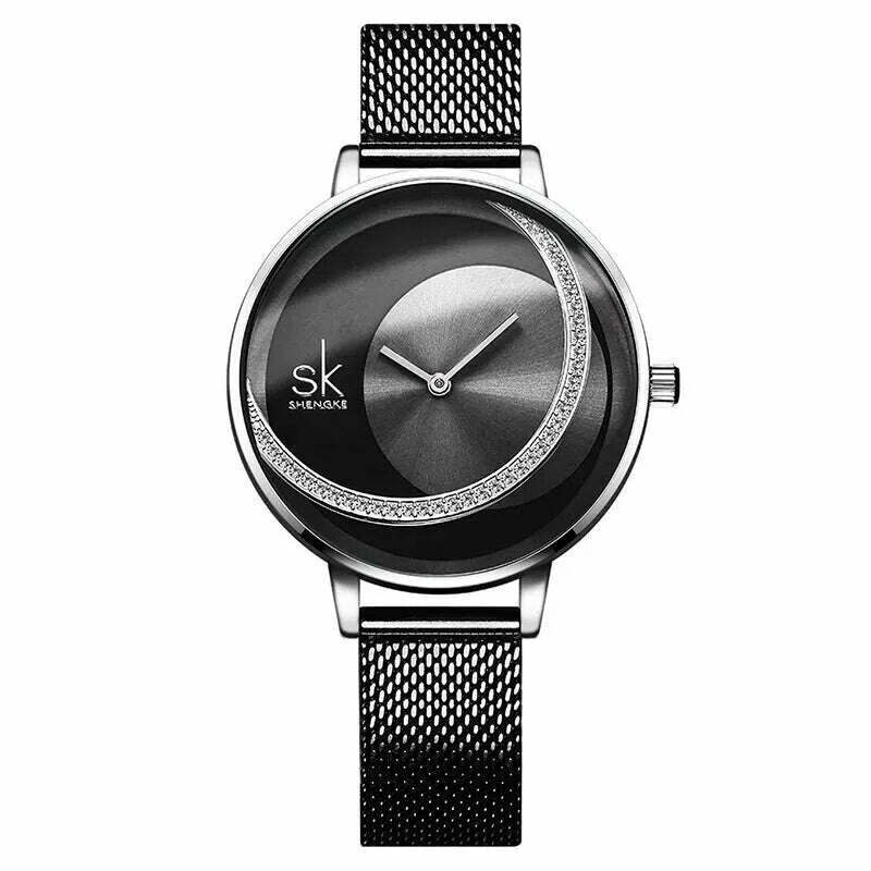 KIMLUD, Shengke Crystal Women Watch Luxury Brand Ladies Dress Watches Original Design Quartz Wrist Watches Creative SK Watch For Women, slivercase, KIMLUD APPAREL - Womens Clothes