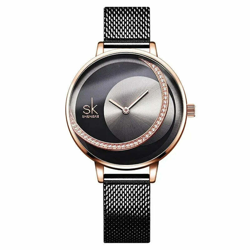 KIMLUD, Shengke Crystal Women Watch Luxury Brand Ladies Dress Watches Original Design Quartz Wrist Watches Creative SK Watch For Women, rosegold case, KIMLUD APPAREL - Womens Clothes