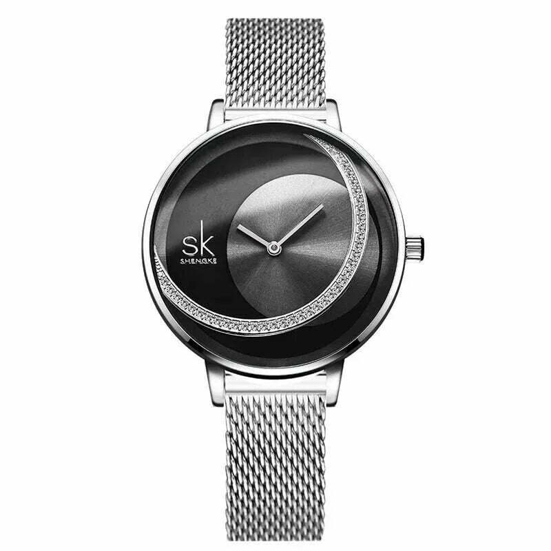 KIMLUD, Shengke Crystal Women Watch Luxury Brand Ladies Dress Watches Original Design Quartz Wrist Watches Creative SK Watch For Women, silverband, KIMLUD APPAREL - Womens Clothes