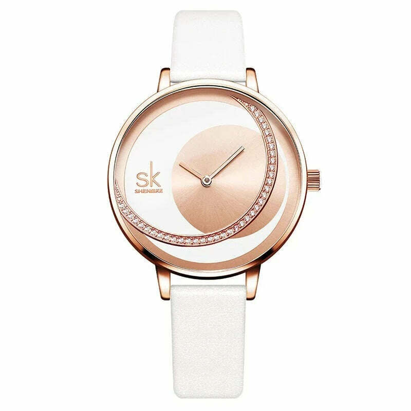 KIMLUD, Shengke Crystal Women Watch Luxury Brand Ladies Dress Watches Original Design Quartz Wrist Watches Creative SK Watch For Women, white band, KIMLUD APPAREL - Womens Clothes