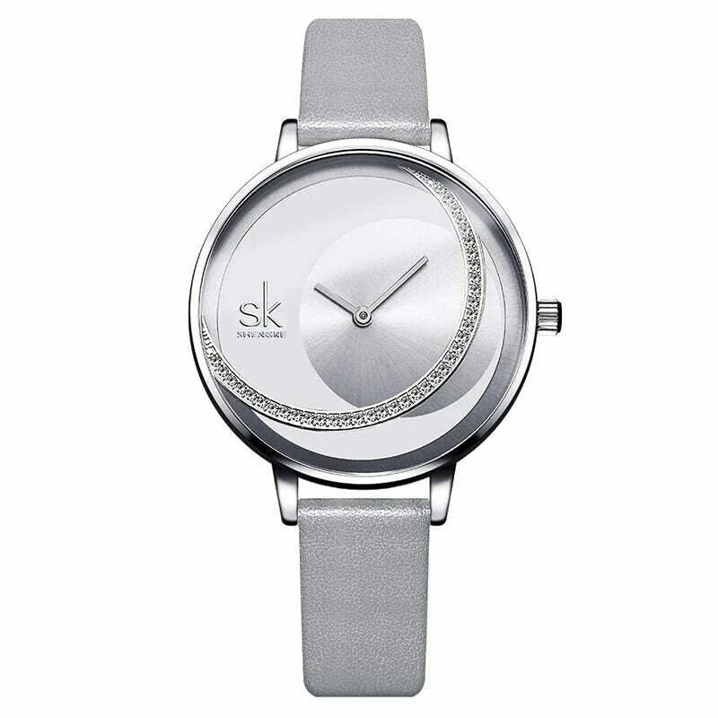 KIMLUD, Shengke Crystal Women Watch Luxury Brand Ladies Dress Watches Original Design Quartz Wrist Watches Creative SK Watch For Women, grey band, KIMLUD APPAREL - Womens Clothes