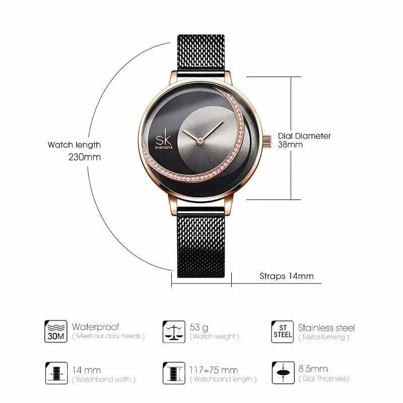 KIMLUD, Shengke Crystal Women Watch Luxury Brand Ladies Dress Watches Original Design Quartz Wrist Watches Creative SK Watch For Women, KIMLUD Womens Clothes