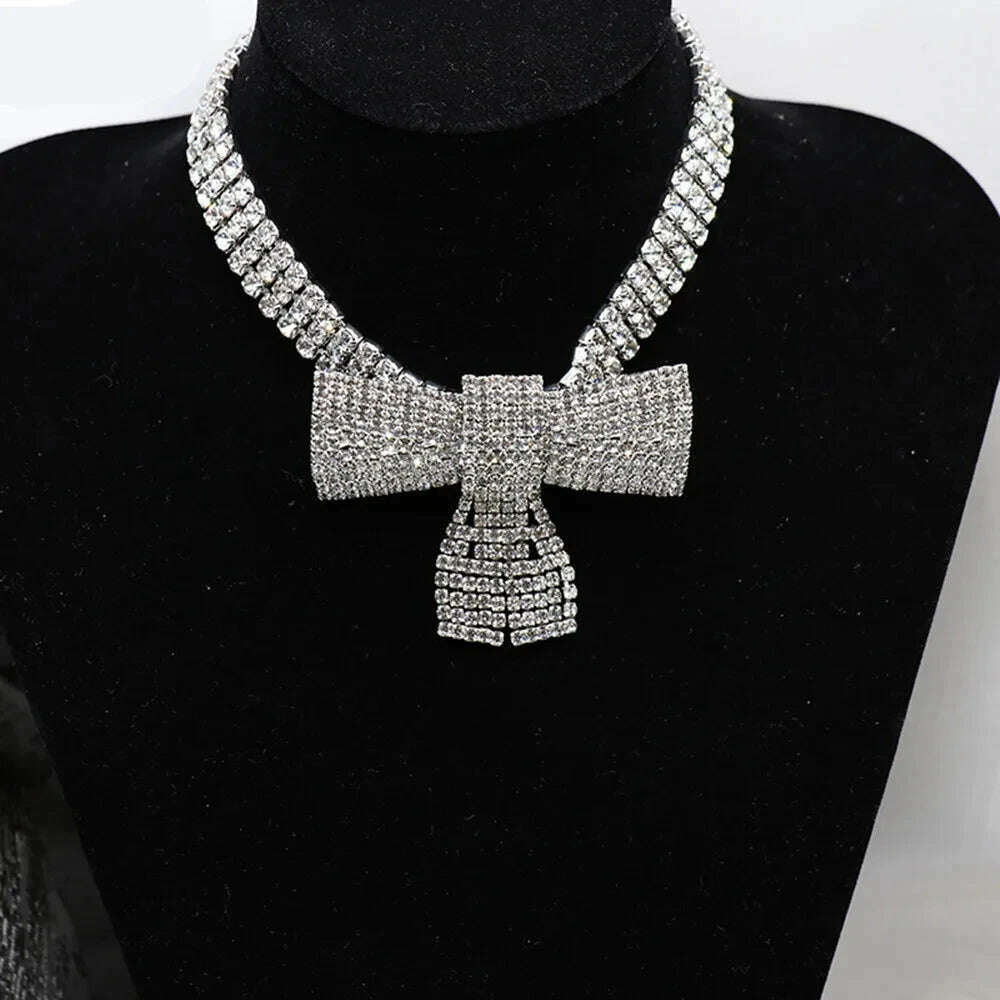 Shiny Full Rhinestone Long Chain Choker Collar Statement Necklace For Women Fashion Jewelry Stunning Necklace Accessories - KIMLUD