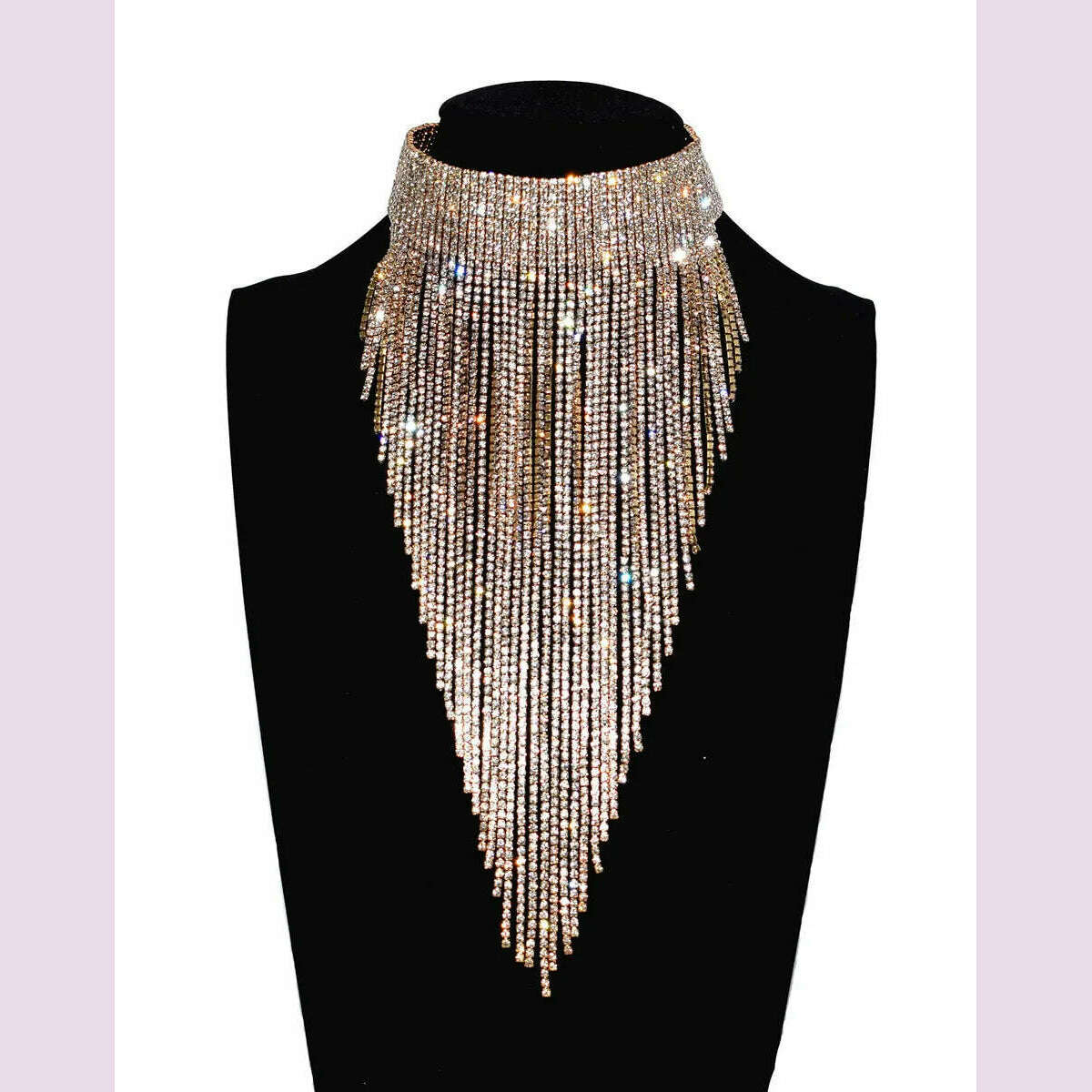 Shiny Full Rhinestone Long Chain Choker Collar Statement Necklace For Women Fashion Jewelry Stunning Necklace Accessories - KIMLUD