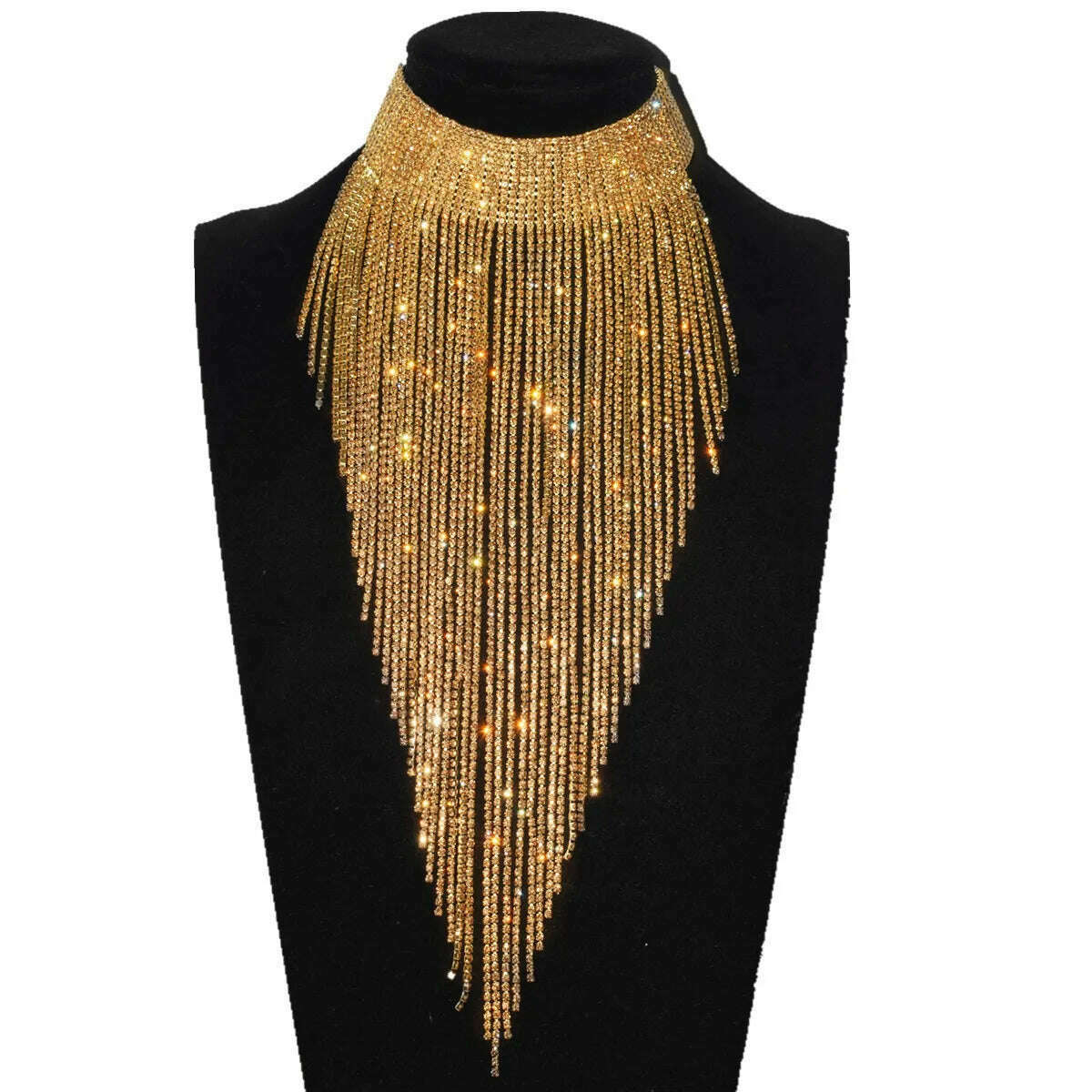 KIMLUD, Shiny Full Rhinestone Long Chain Choker Collar Statement Necklace For Women Fashion Jewelry Stunning Necklace Accessories, champagne / United States, KIMLUD APPAREL - Womens Clothes