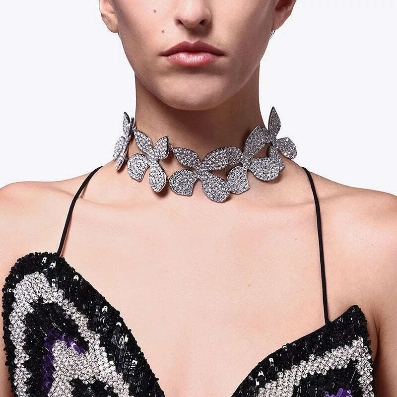 KIMLUD, Shiny Full Rhinestone Long Chain Choker Collar Statement Necklace For Women Fashion Jewelry Stunning Necklace Accessories, silver 5 / CHINA, KIMLUD APPAREL - Womens Clothes