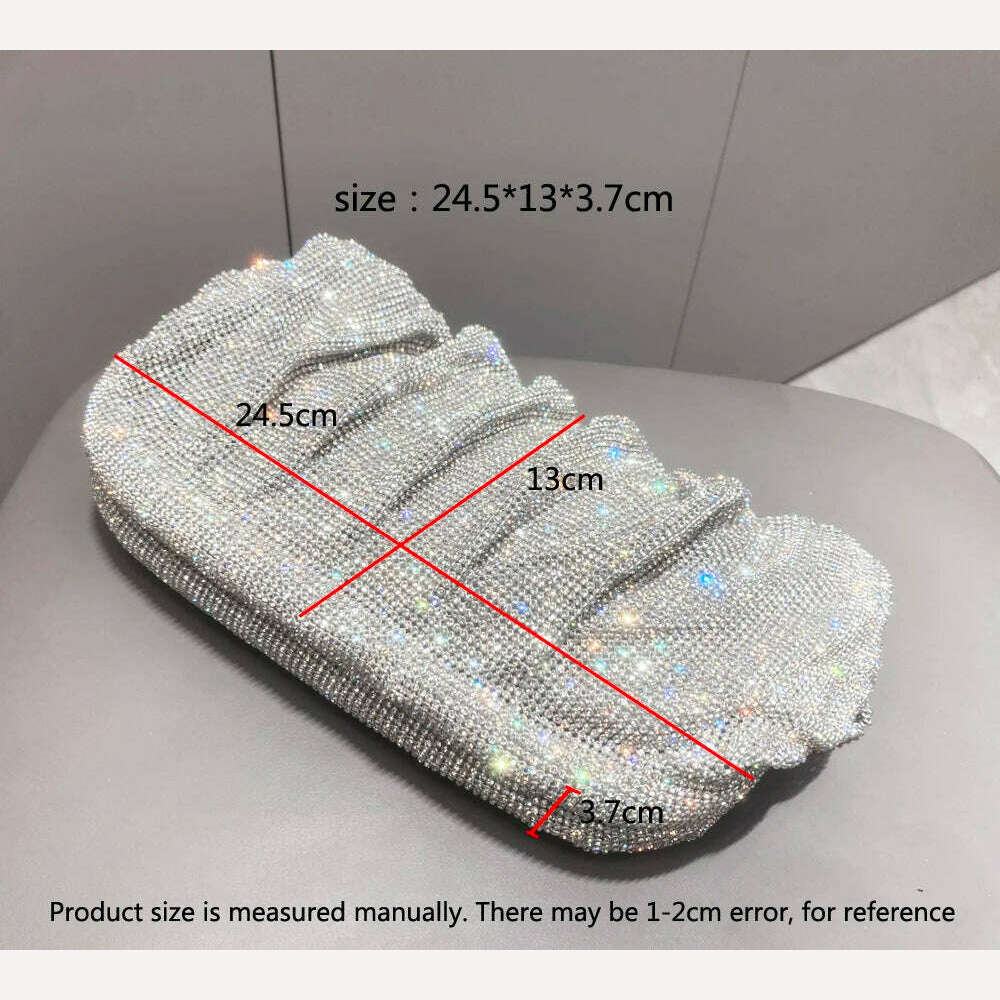 KIMLUD, Shiny handle Rhinestones Handmade Evening Clutch Bags New Folds Purses And Handbags Luxury Designer Wedding Party High Quality, KIMLUD Womens Clothes