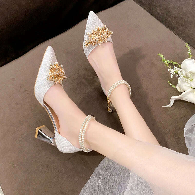 KIMLUD, Shoes Women Summer High Heels Women Wedding Shoes Luxury Bride Gold Heels Mary Jane Shoes Ladies Pumps Sandals Zapatos De Mujer, KIMLUD Womens Clothes