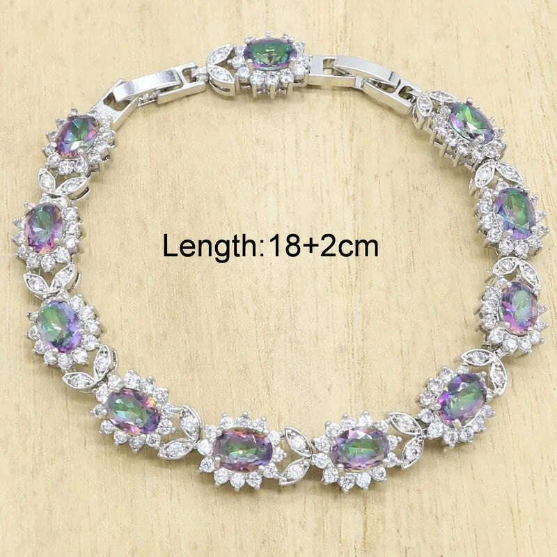 KIMLUD, Silver 925 Jewelry Set Bridal For Women Rainbow Topaz Wedding Bracelet Necklace Rings Birthday Gift, KIMLUD Womens Clothes