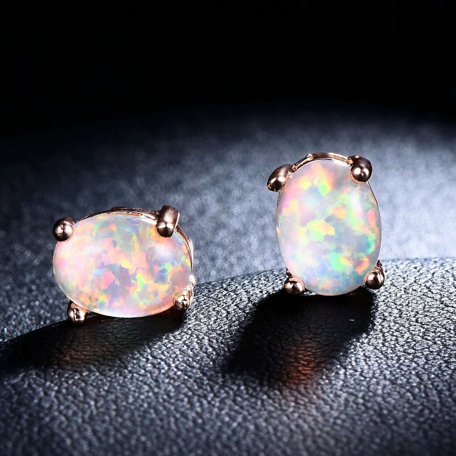 Silver Color Cute Oval Green Opal Stone Stud Earrings for Women Dainty Classic 4 Claws Natural Fire Opal Stone Students Earrings - KIMLUD