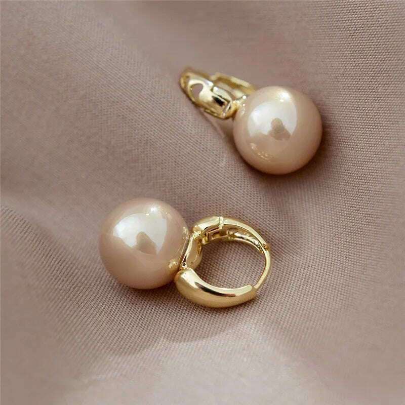 KIMLUD, Silver Color Pearl Studs Hoop Earrings for Women Gold Color Eardrop Minimalist Hoops Wedding Fashion Jewelry Dropshipping, 30HLZY5249-01, KIMLUD APPAREL - Womens Clothes