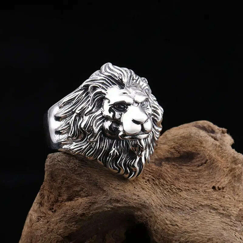 Silver High Quality Animal ring Men's Lion Rings Stainless Steel Rock Punk Rings Men Lion's head Jewelry - KIMLUD