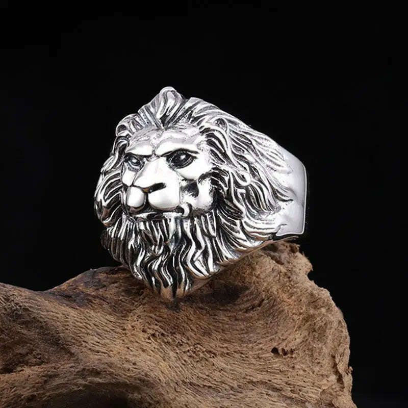 KIMLUD, Silver High Quality Animal ring Men's Lion Rings Stainless Steel Rock Punk Rings Men Lion's head Jewelry, KIMLUD Womens Clothes