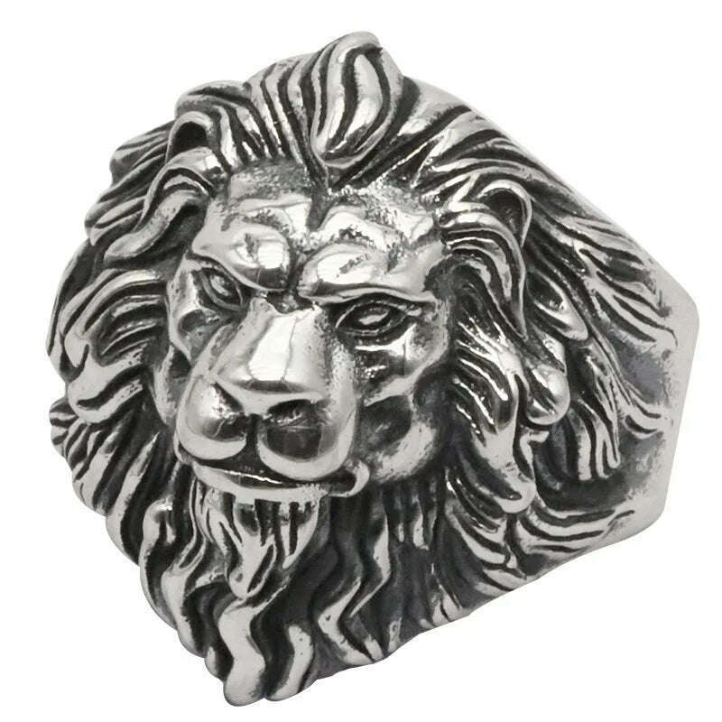 Silver High Quality Animal ring Men's Lion Rings Stainless Steel Rock Punk Rings Men Lion's head Jewelry - KIMLUD