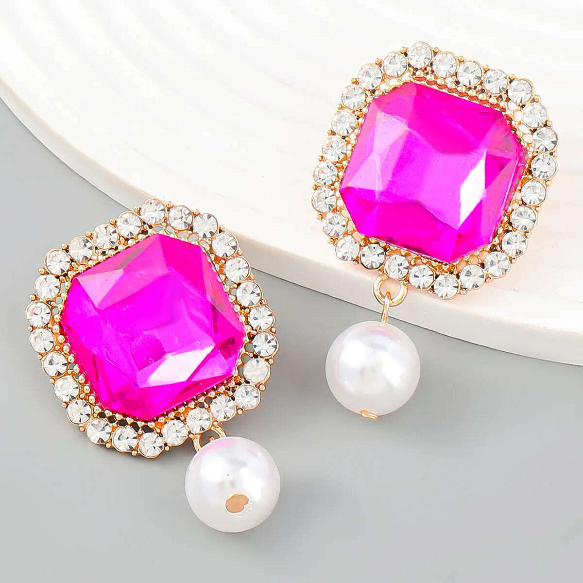 KIMLUD, Simple Design Women Shiny Rhinestone Gems Drop Dangle Earrings Jewelry Maxi Lady's Statement Earrings Accessories, hot pink, KIMLUD APPAREL - Womens Clothes