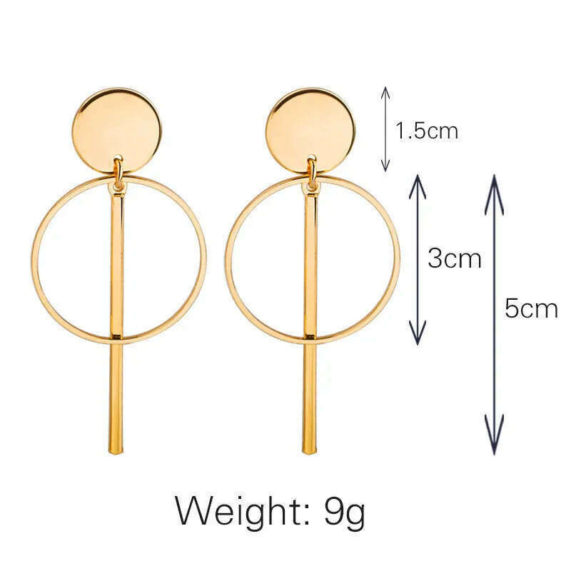 KIMLUD, Simple fashion gold color Silver plated geometric Long Circle earrings for women fashion big hollow drop earrings jewelry, KIMLUD Womens Clothes