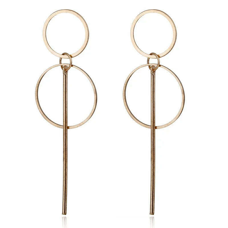 KIMLUD, Simple fashion gold color Silver plated geometric Long Circle earrings for women fashion big hollow drop earrings jewelry, e597jin, KIMLUD APPAREL - Womens Clothes