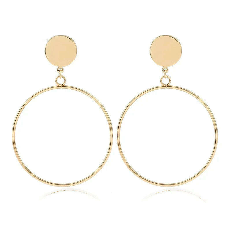 KIMLUD, Simple fashion gold color Silver plated geometric Long Circle earrings for women fashion big hollow drop earrings jewelry, e924jin, KIMLUD APPAREL - Womens Clothes