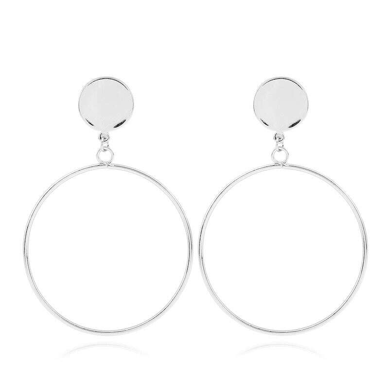 KIMLUD, Simple fashion gold color Silver plated geometric Long Circle earrings for women fashion big hollow drop earrings jewelry, e924yin, KIMLUD APPAREL - Womens Clothes