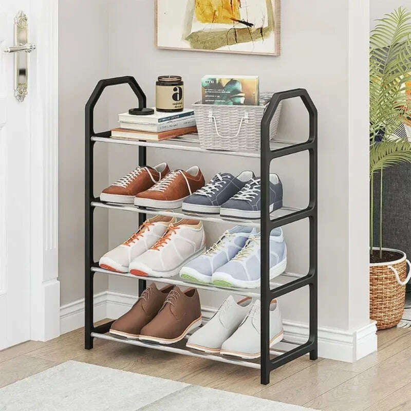 KIMLUD, Simple Fashion Shoe Rack 4-Layer Trapezoidal Shoes Organizer Stand Holder Living Room Space Saving Modern Assembled Shoe Rack, Black, KIMLUD APPAREL - Womens Clothes