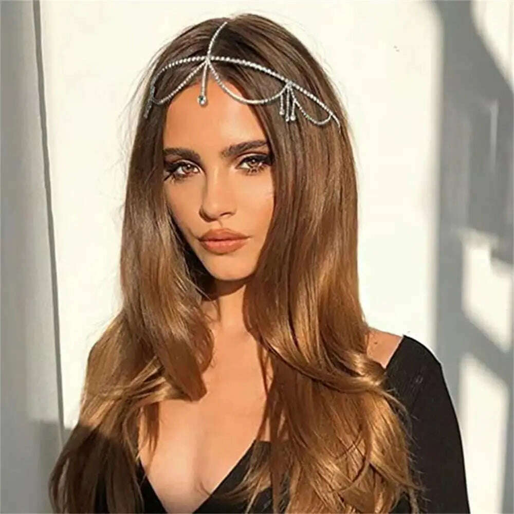 KIMLUD, Simple Rhinestone Hair Chain Band Accessories for Women Party Crystal Headpiece Bridal Forehead Jewelry Tiara Fringe Headdress, KIMLUD Womens Clothes