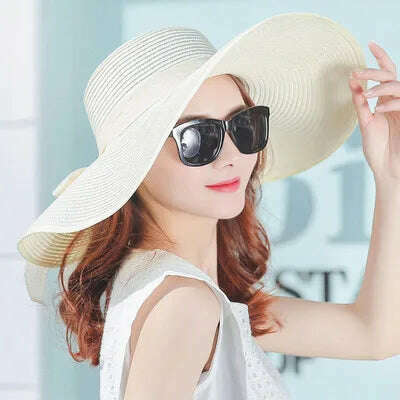 simple summer straw hat women big wide brim beach hat sun hat foldable sun block UV protection panama hat bone chapeu feminino - KIMLUD