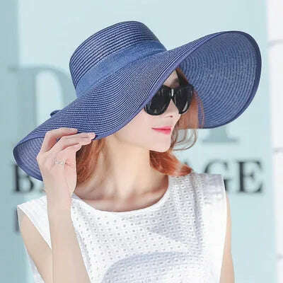 simple summer straw hat women big wide brim beach hat sun hat foldable sun block UV protection panama hat bone chapeu feminino - KIMLUD