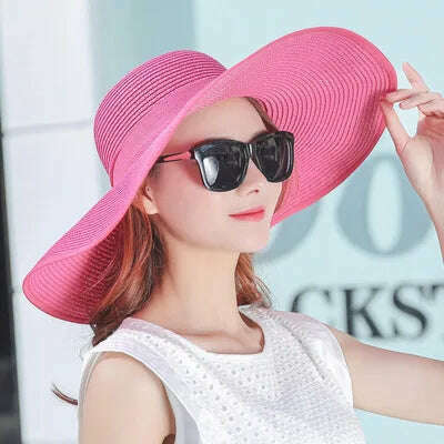 simple summer straw hat women big wide brim beach hat sun hat foldable sun block UV protection panama hat bone chapeu feminino - KIMLUD