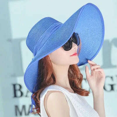 simple summer straw hat women big wide brim beach hat sun hat foldable sun block UV protection panama hat bone chapeu feminino - KIMLUD