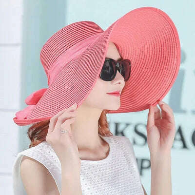 simple summer straw hat women big wide brim beach hat sun hat foldable sun block UV protection panama hat bone chapeu feminino - KIMLUD