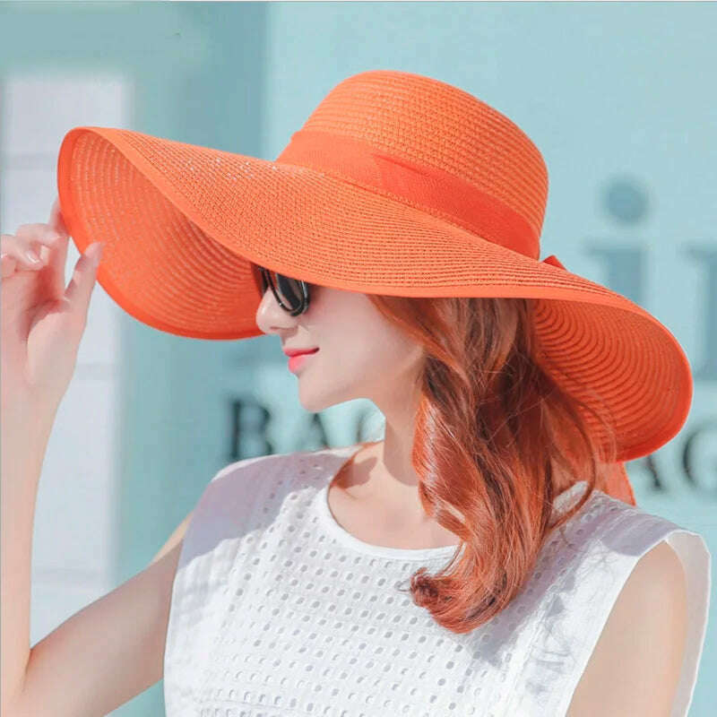 simple summer straw hat women big wide brim beach hat sun hat foldable sun block UV protection panama hat bone chapeu feminino - KIMLUD