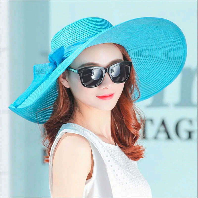 simple summer straw hat women big wide brim beach hat sun hat foldable sun block UV protection panama hat bone chapeu feminino - KIMLUD