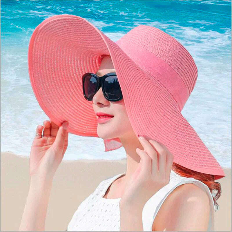 simple summer straw hat women big wide brim beach hat sun hat foldable sun block UV protection panama hat bone chapeu feminino - KIMLUD