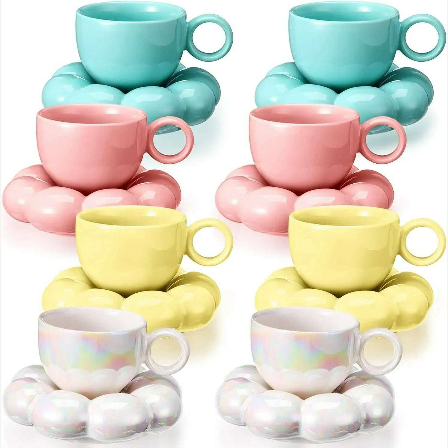 KIMLUD, Simple Sunflower Coffee Mug Set Office Home Macaroon Series Coffee Ceramic Cups and Saucers Pink Pearl White Creative Cute Cup, KIMLUD Womens Clothes