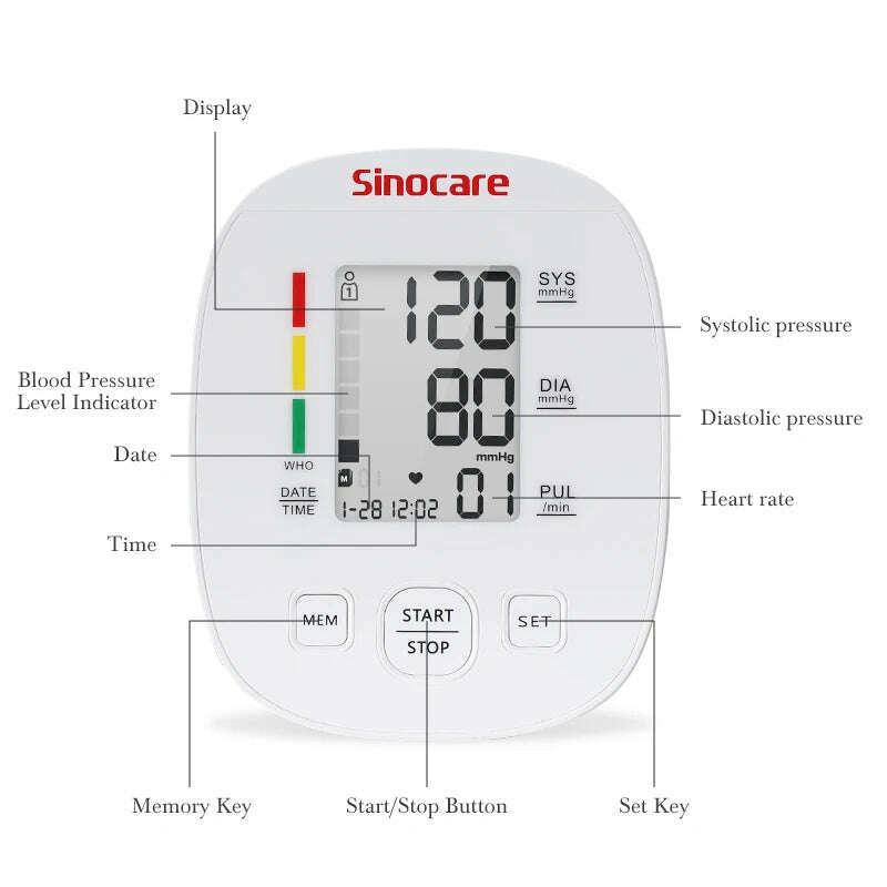 KIMLUD, Sinocare Blood Pressure Monitor Tensiometer Upper Arm Automatic Digital BP Machine Pulse Heart Rate Monitor, KIMLUD Womens Clothes