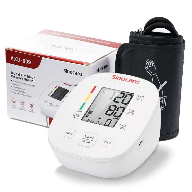 KIMLUD, Sinocare Blood Pressure Monitor Tensiometer Upper Arm Automatic Digital BP Machine Pulse Heart Rate Monitor, Mini 809 White / CHINA, KIMLUD APPAREL - Womens Clothes