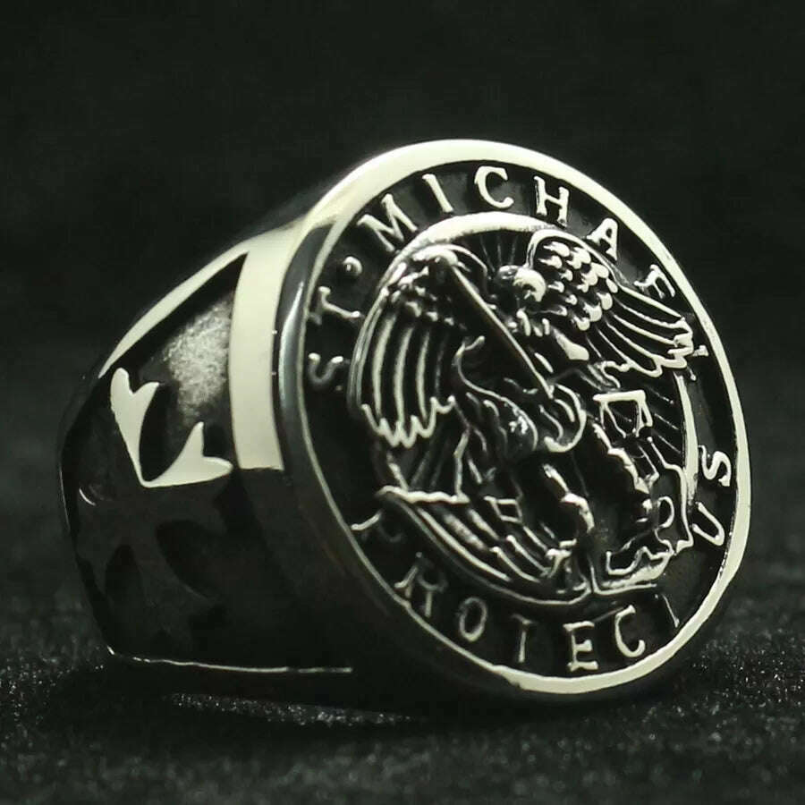 Size 7 To Size 15 Men Boy 316L Stainless Steel Cool Cross Saint Michael Protect US Big Ring Newest - KIMLUD