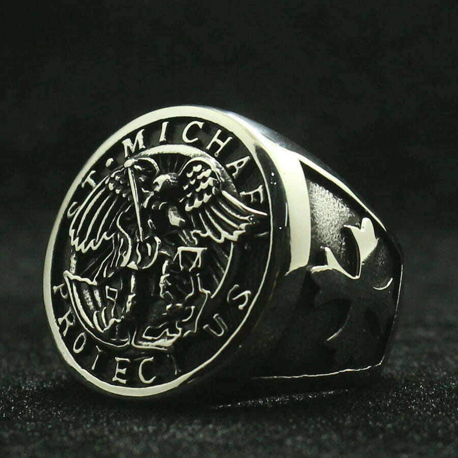 Size 7 To Size 15 Men Boy 316L Stainless Steel Cool Cross Saint Michael Protect US Big Ring Newest - KIMLUD