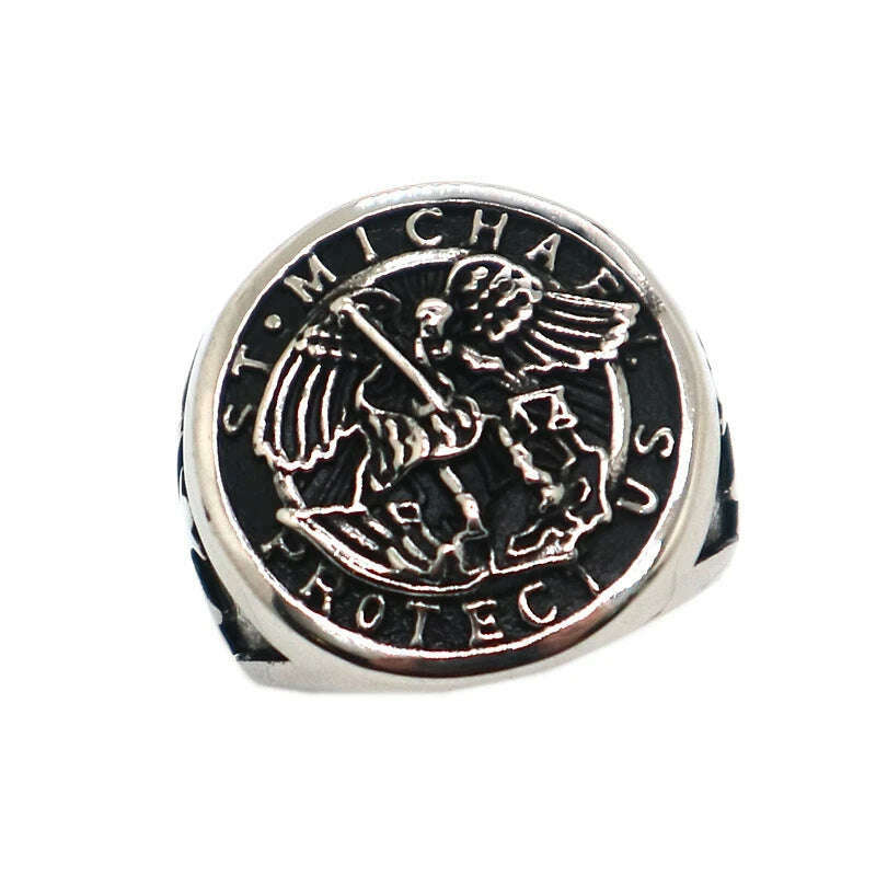 Size 7 To Size 15 Men Boy 316L Stainless Steel Cool Cross Saint Michael Protect US Big Ring Newest - KIMLUD