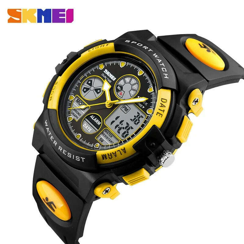 KIMLUD, SKMEI 1163 Sport Electronic Watches Girl Boy Military Digital Quartz Children Watch Dual Display Waterproof Kids Wristwatch 1451, 1163 yellow / CHINA, KIMLUD APPAREL - Womens Clothes