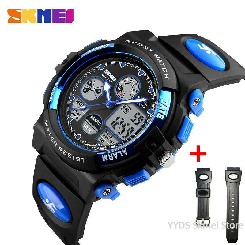 KIMLUD, SKMEI 1163 Sport Electronic Watches Girl Boy Military Digital Quartz Children Watch Dual Display Waterproof Kids Wristwatch 1451, blue with Strap / CHINA, KIMLUD APPAREL - Womens Clothes