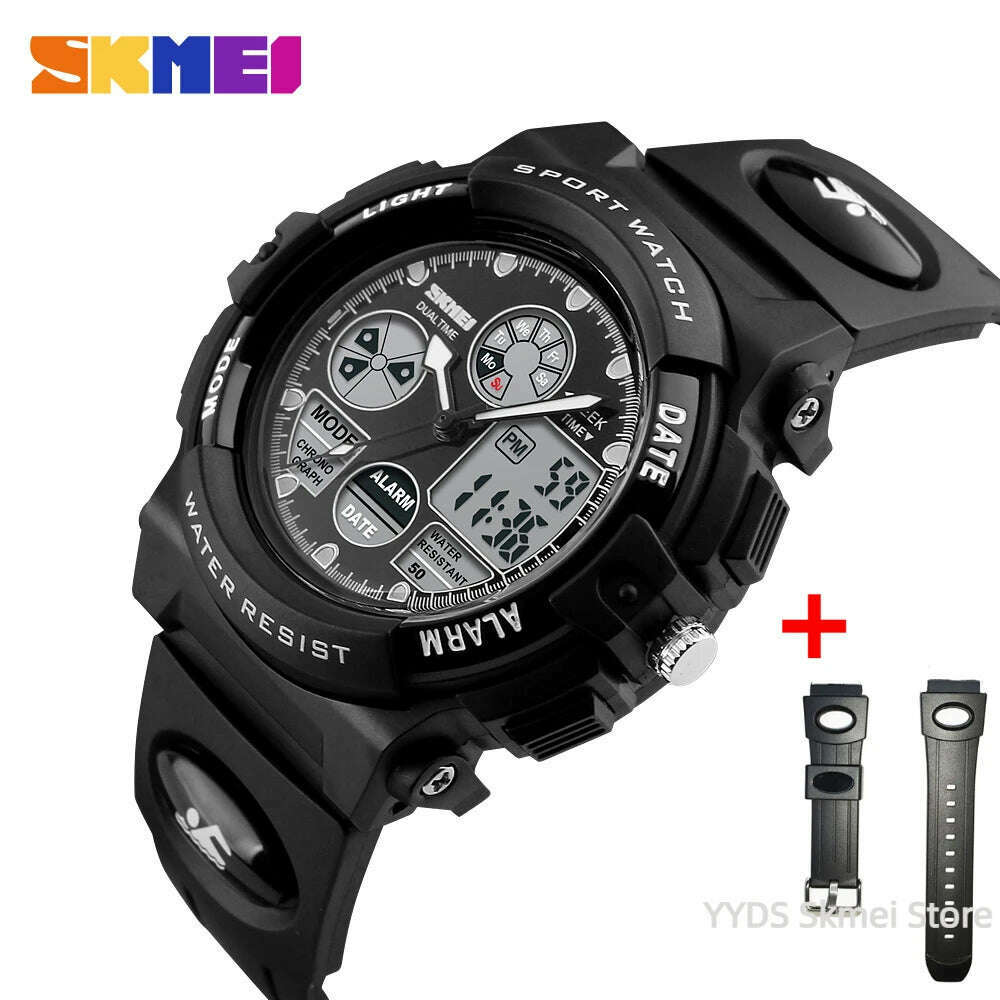 KIMLUD, SKMEI 1163 Sport Electronic Watches Girl Boy Military Digital Quartz Children Watch Dual Display Waterproof Kids Wristwatch 1451, black with Strap / CHINA, KIMLUD APPAREL - Womens Clothes